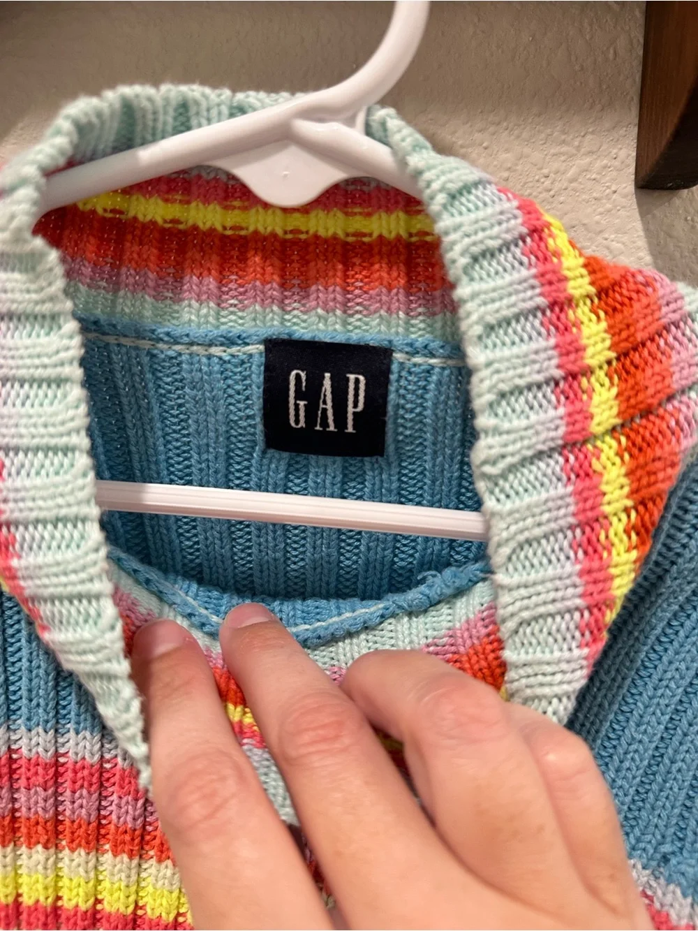 GAP Girls XS Rainbow Stripe Knit Sweater Pastel Blue Retro